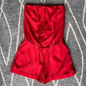 Express Red Strapless Romper